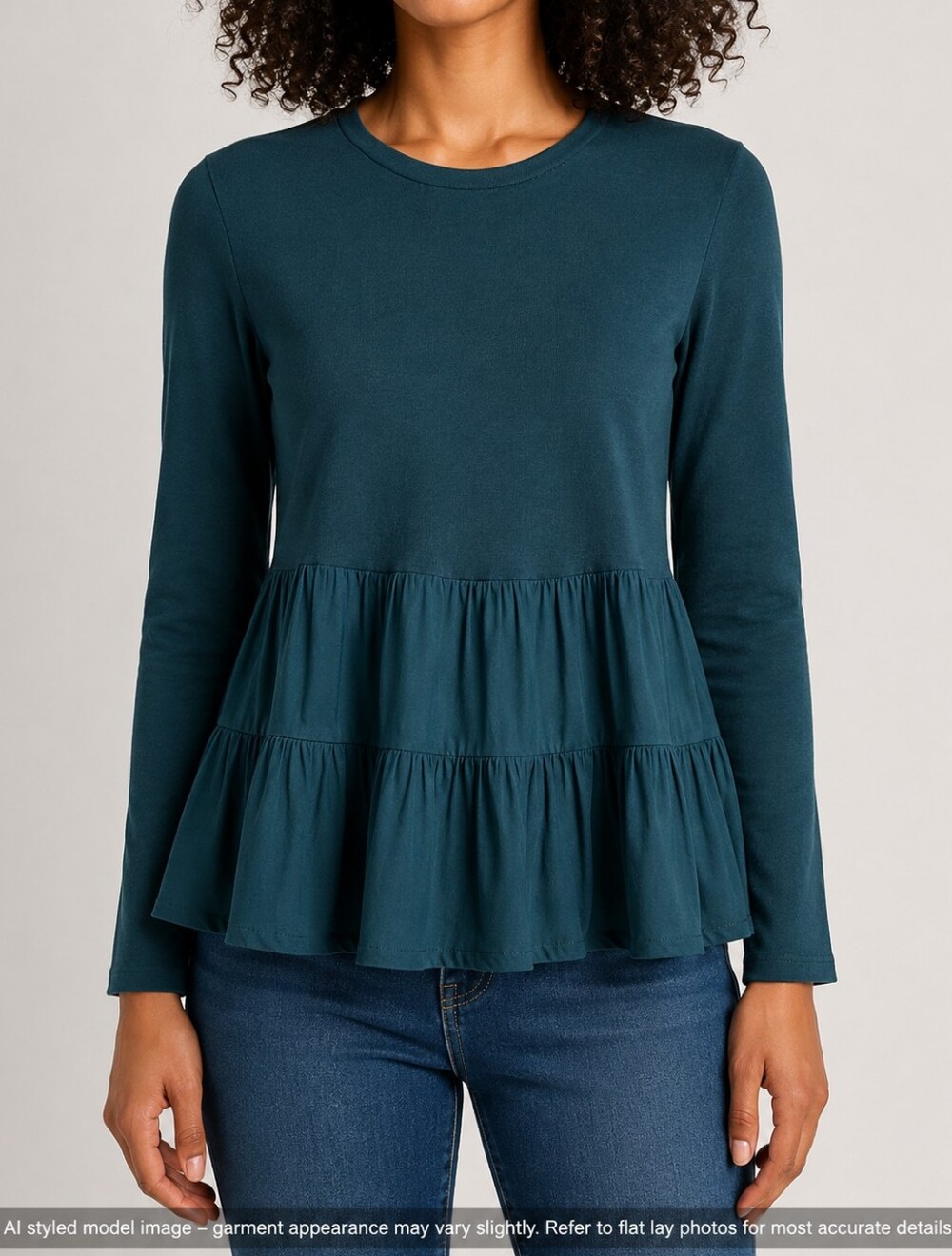Zara Women’s Teal Tiered Peplum Long Sleeve Top Size M